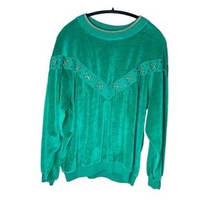 Vintage Westbound Sport Green Velvet Velour Pullover Crewneck Sweatshirt Women’s
